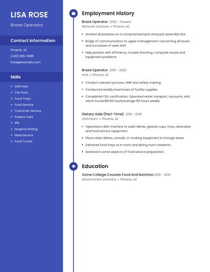 Braze Operator Resume