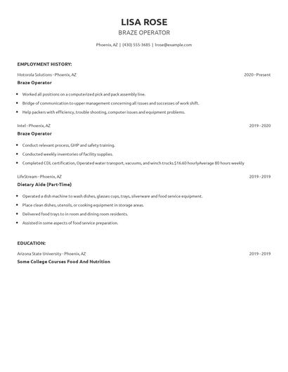 Braze Operator Resume
