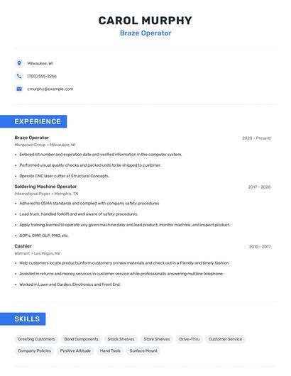 Braze Operator Resume
