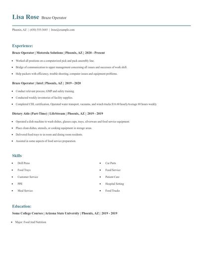 Braze Operator Resume