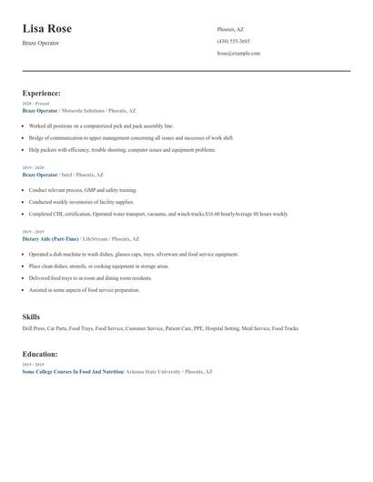 Braze Operator Resume