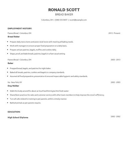 Bread Baker Resume