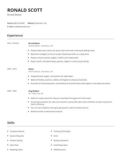 Bread Baker Resume
