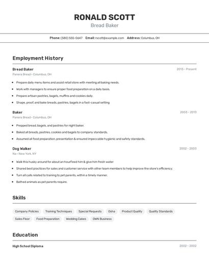 Bread Baker Resume