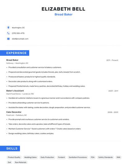 Bread Baker Resume