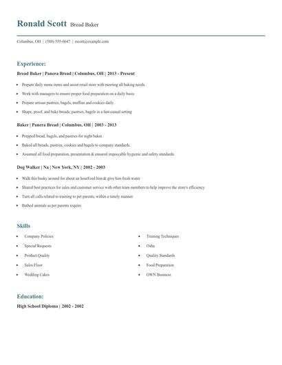 Bread Baker Resume