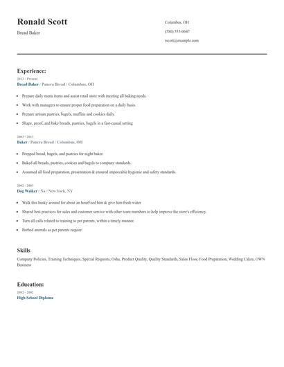 Bread Baker Resume
