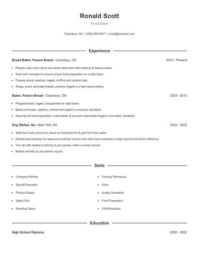 Bread Baker Resume