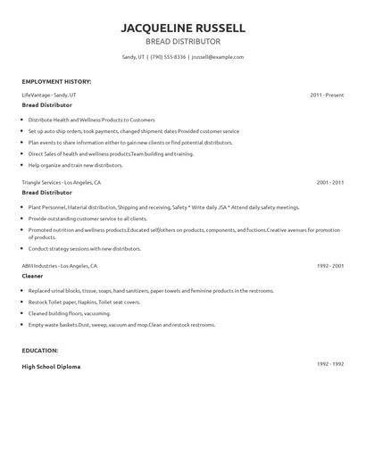 Bread Distributor Resume