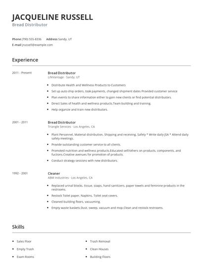Bread Distributor Resume