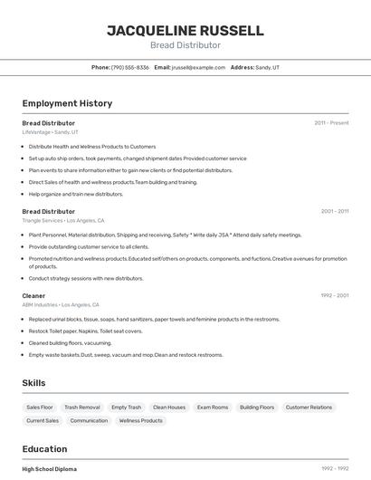 Bread Distributor Resume