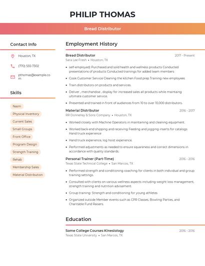 Bread Distributor Resume