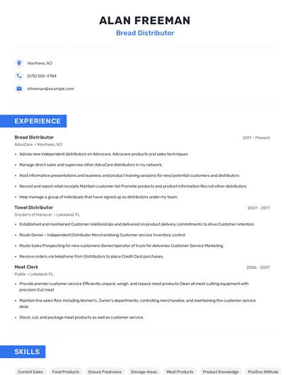 Bread Distributor Resume