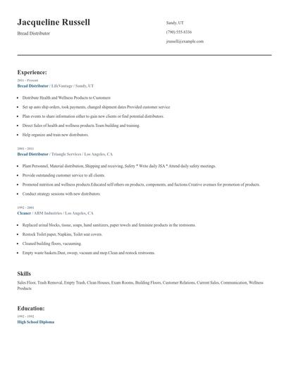 Bread Distributor Resume