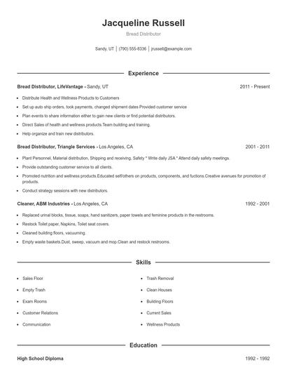 Bread Distributor Resume