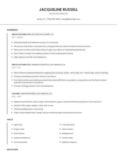 Bread Distributor Resume