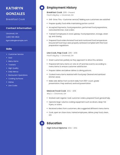Breakfast Cook Resume