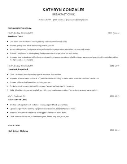 Breakfast Cook Resume