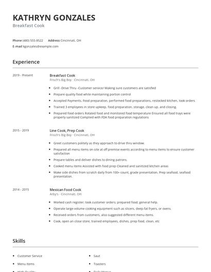 Breakfast Cook Resume
