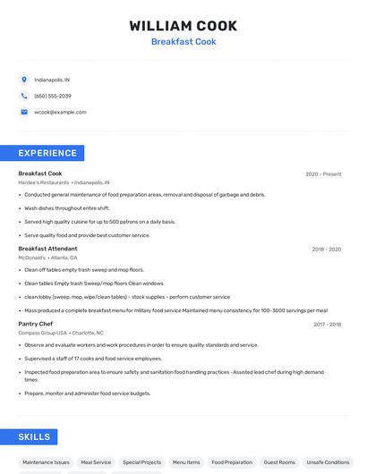 Breakfast Cook Resume