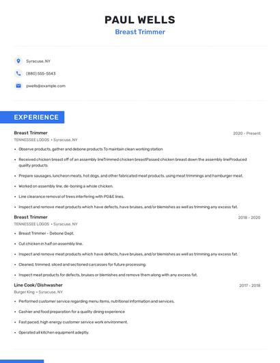 Breast Trimmer Resume
