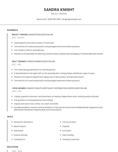 Breast Trimmer Resume