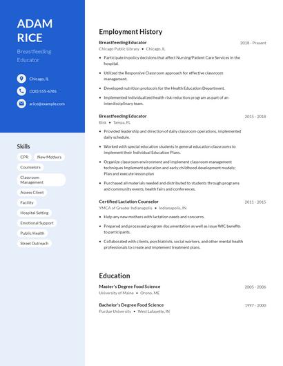Breastfeeding Educator Resume