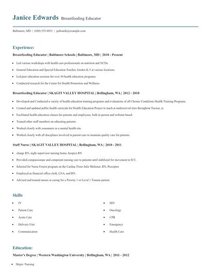 Breastfeeding Educator Resume
