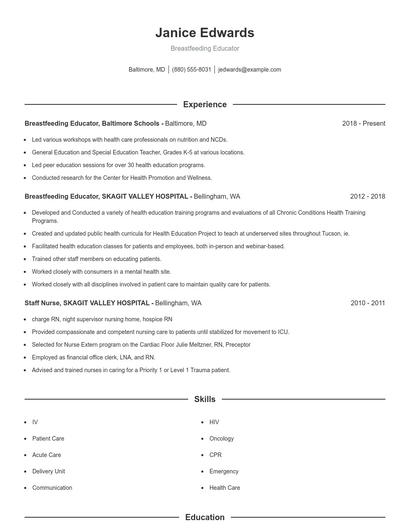Breastfeeding Educator Resume