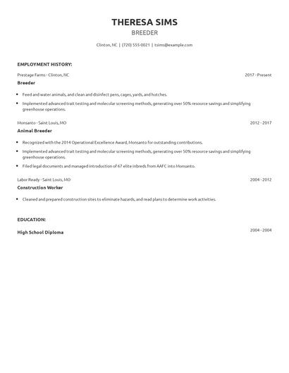 Breeder Resume