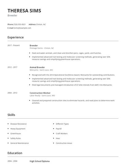 Breeder Resume