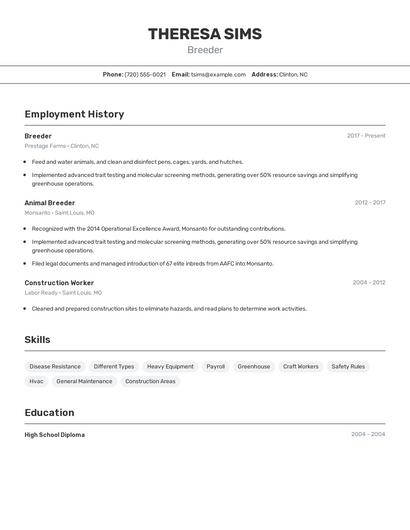 Breeder Resume