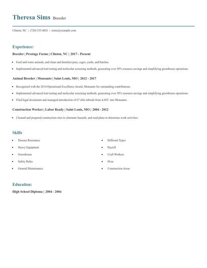Breeder Resume