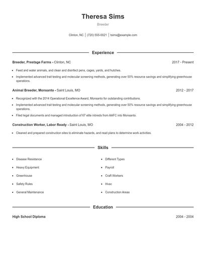 Breeder Resume