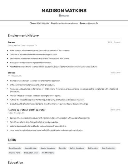 Brewer Resume