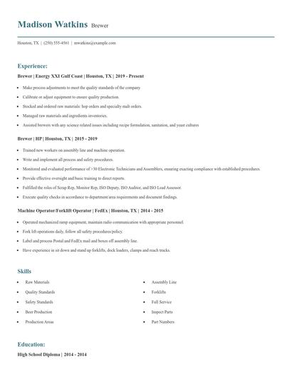Brewer Resume