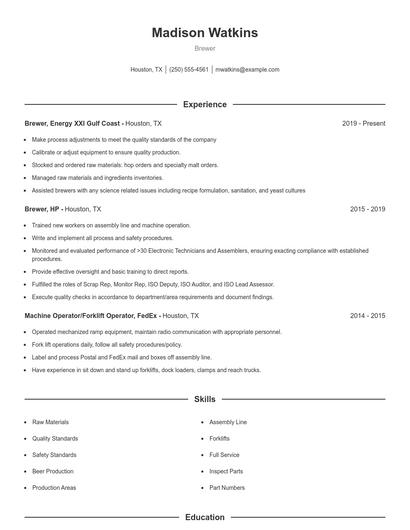 Brewer Resume