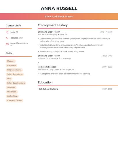 Brick And Block Mason Resume