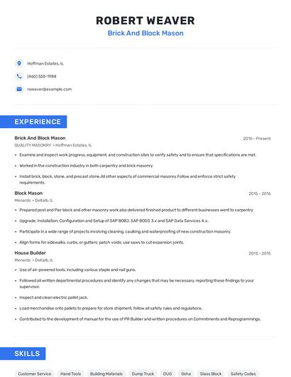 Brick And Block Mason Resume