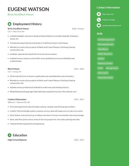 Brick And Block Mason Resume