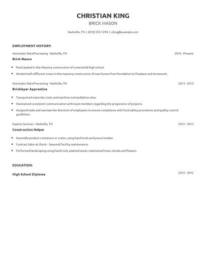 Brick Mason Resume