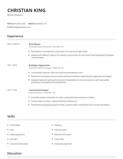 Brick Mason Resume