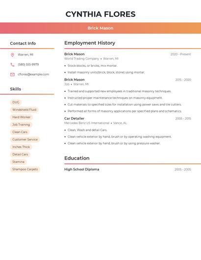 Brick Mason Resume