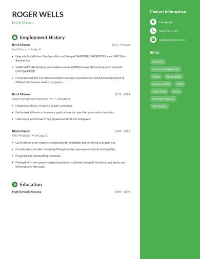 Brick Mason Resume