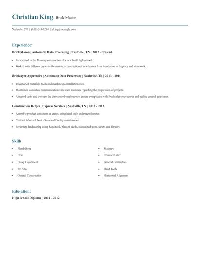 Brick Mason Resume