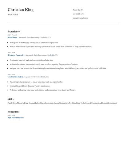 Brick Mason Resume