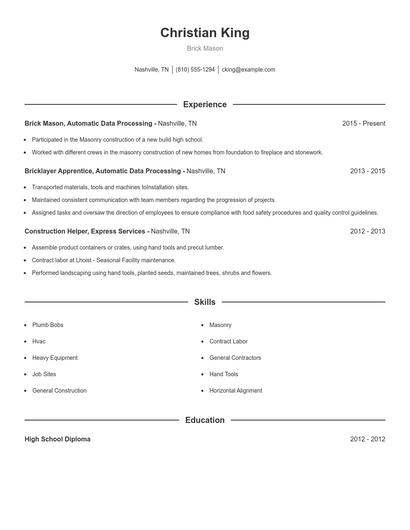 Brick Mason Resume