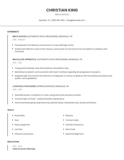 Brick Mason Resume