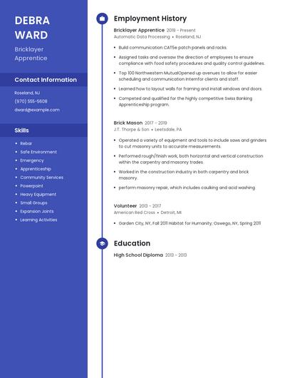 Bricklayer Apprentice Resume