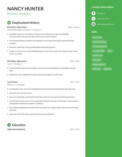 Bricklayer Apprentice Resume
